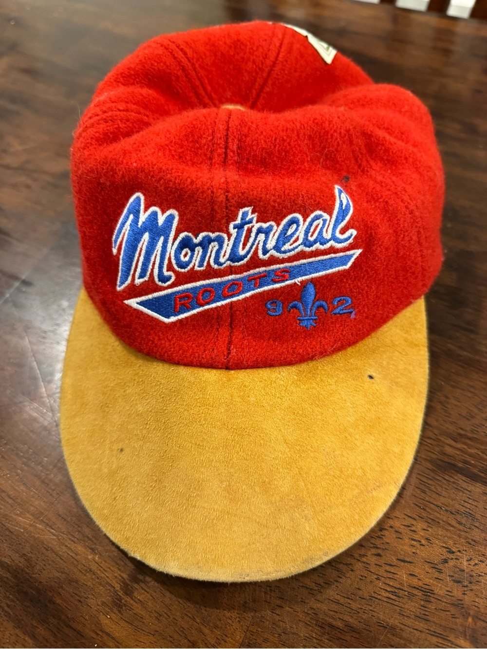 Roots montreal Red Wool Cap with Tan Suede Brim